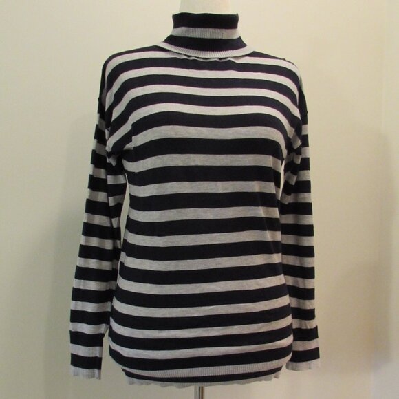 Banana Republic Sweaters - Banana Republic Super Soft "Cashmere-Like Cotton" Blue/Gray Stripe Turtleneck